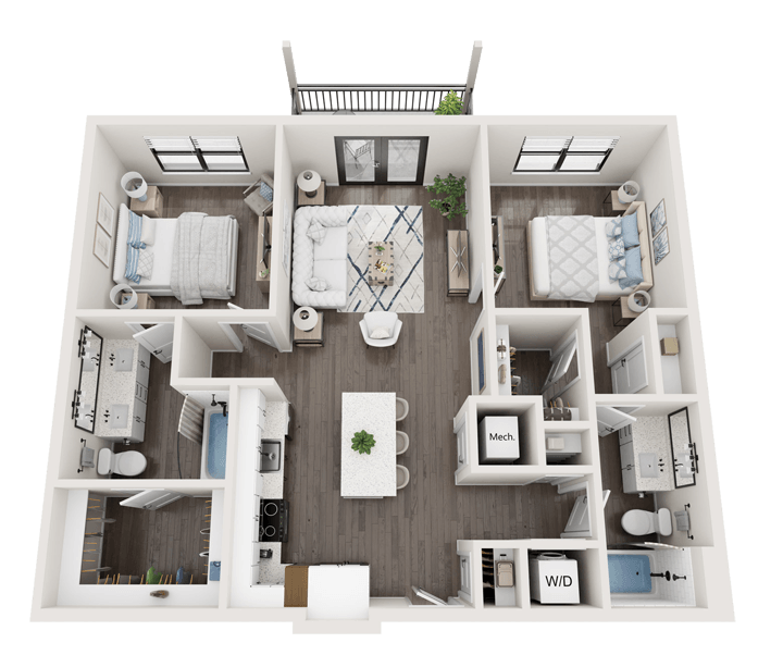 RISE Red Mountain luxury Birmingham apartments B1 Oak 2-bedroom floor plan