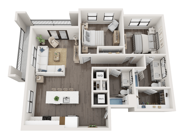 RISE Red Mountain luxury Birmingham apartments B2 Native 2-bedroom floor plan