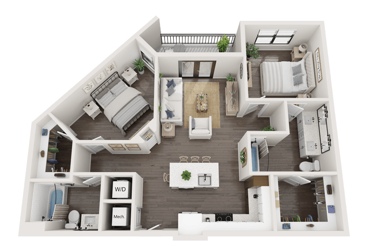 RISE Red Mountain luxury Birmingham apartments B4 Shale 2-bedroom floor plan