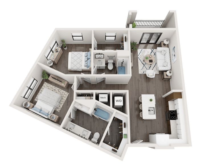 RISE Red Mountain luxury Birmingham apartments B5 Limestone 2-bedroom floor plan